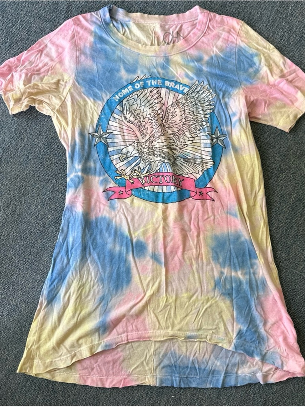 Tie-Dye Eagle Graphic Tee in Pink, Blue & Yellow